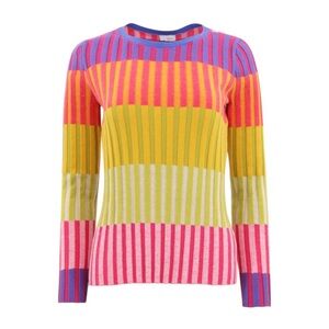Ecru Colorblock Multicolor Rib Crew Neck Sweater Medium‎